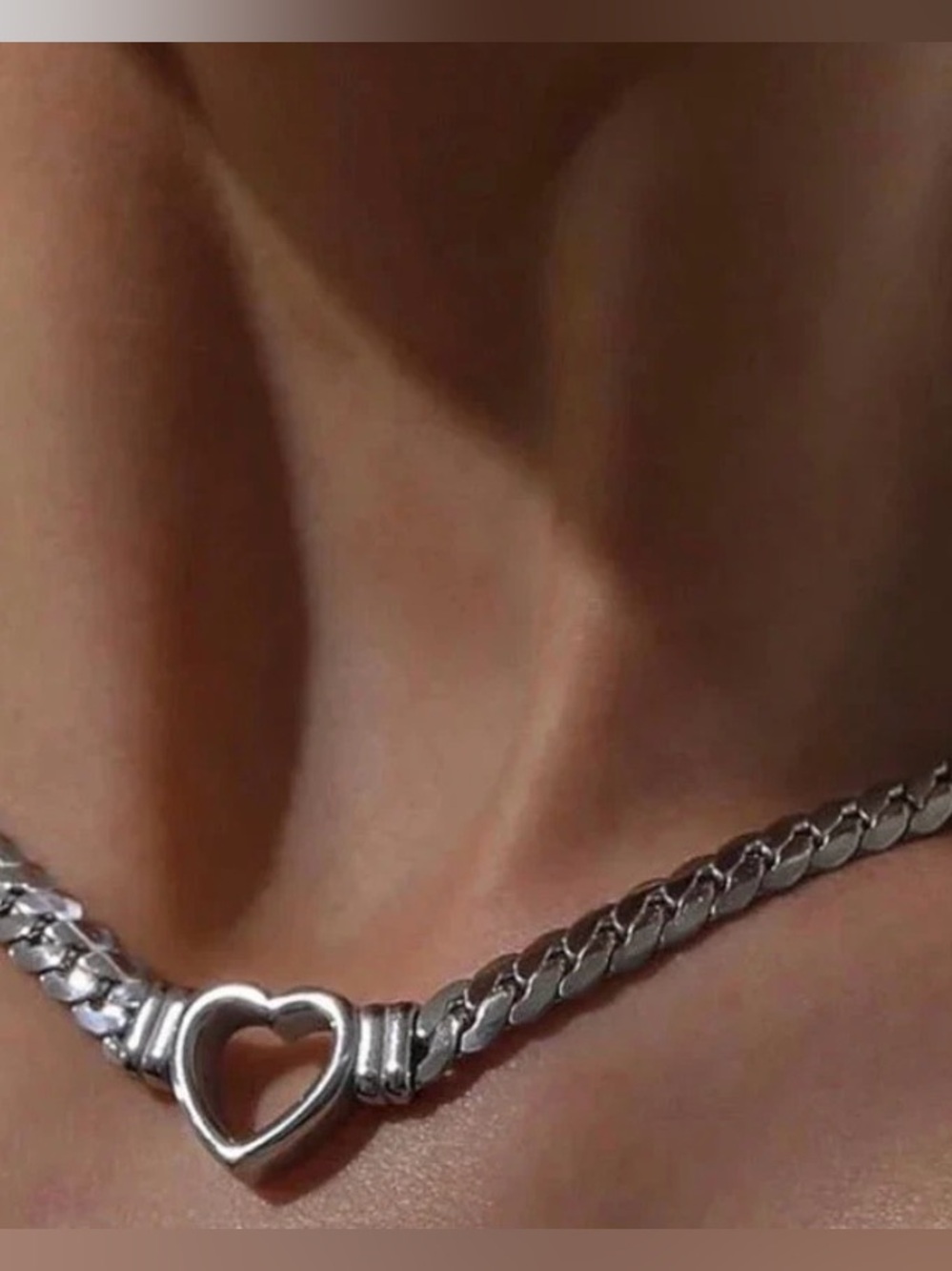 Anthropologie Silver Heart Link Necklace